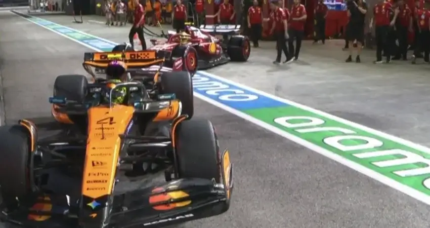 Стюарды разбирают инцидент Леклера с Норрисом в пит-лейне