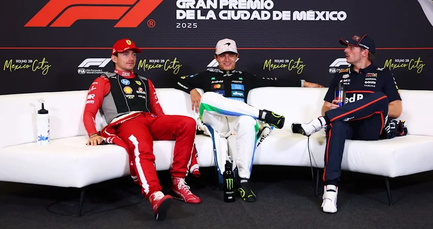 Пресс-конференция гонщиков на подиуме Гран-при Мексики 2025 года