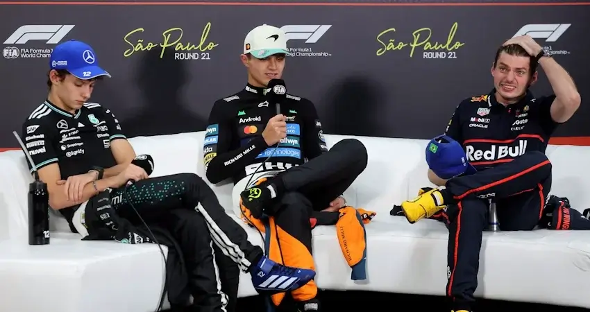 Пресс-конференция гонщиков на подиуме Гран-при Бразилии 2025 года